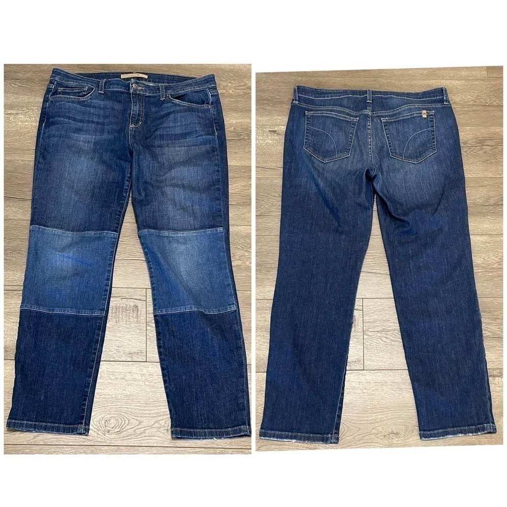 JOE'S JEANS Lana Straight Ankle Unique Knee Patch Stretch SOFT Sz 32.